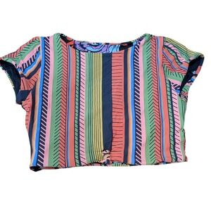 NWT Maaji Womens Reversible Swim Crop Top 2XL Floral Stripe Knot Front Resort